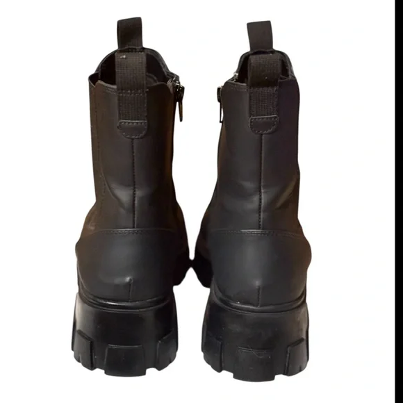 Faux Black Leather Chunky Ankle Boots - Picture 6 of 7